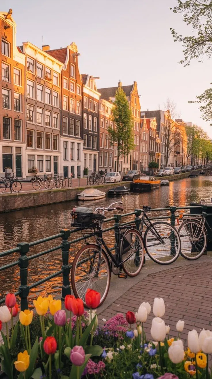 Amsterdam canal at sunset