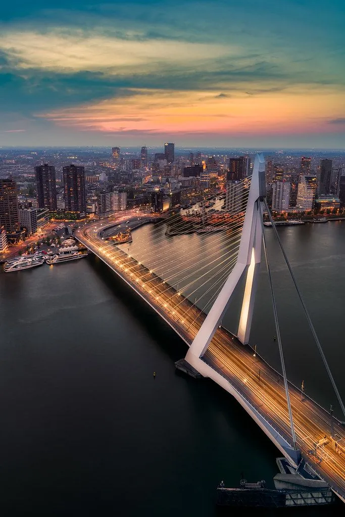 Rotterdam Erasmus Bridge at sunset